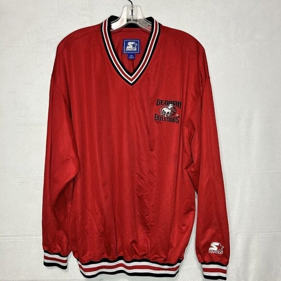 Starter Georgia Bulldogs UGA Embroidered Red Mesh Pullover V-Neck Men's M - Picture 1 of 10